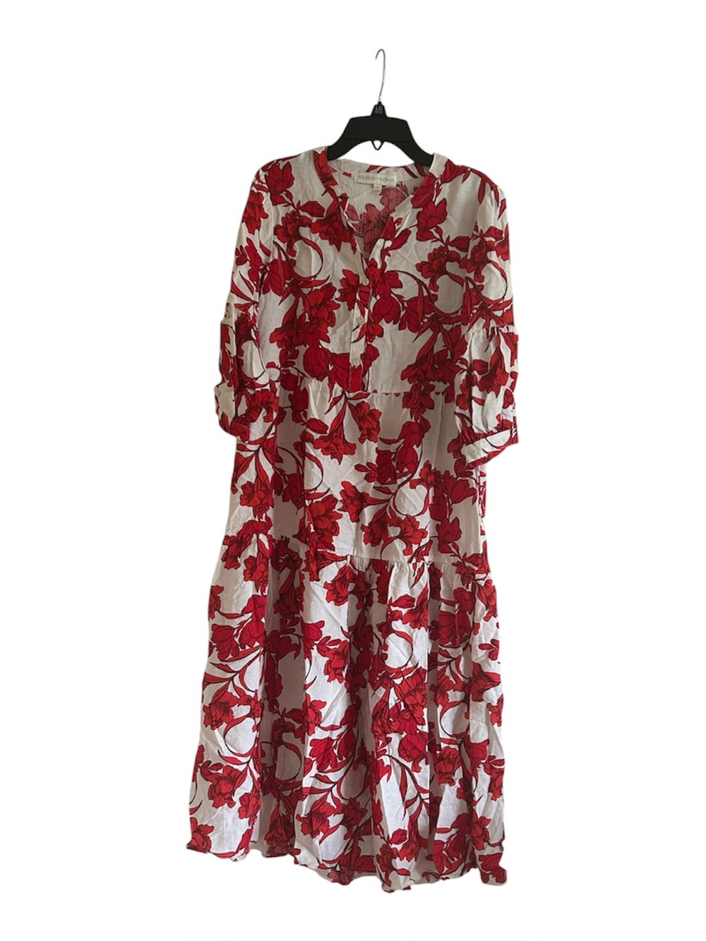 Figueroa & Flower Floral Asymmetrical Tiered Red and White Small Midi Dress